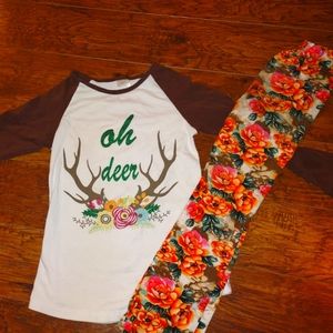 Young girls "oh deer" leggings outfit